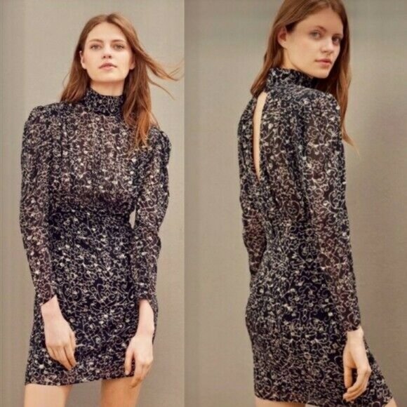 ba&sh Dresses & Skirts - BA&SH Womens Black Metallic Open Back Long Sleeve Acia Mini Cocktail Dress Small